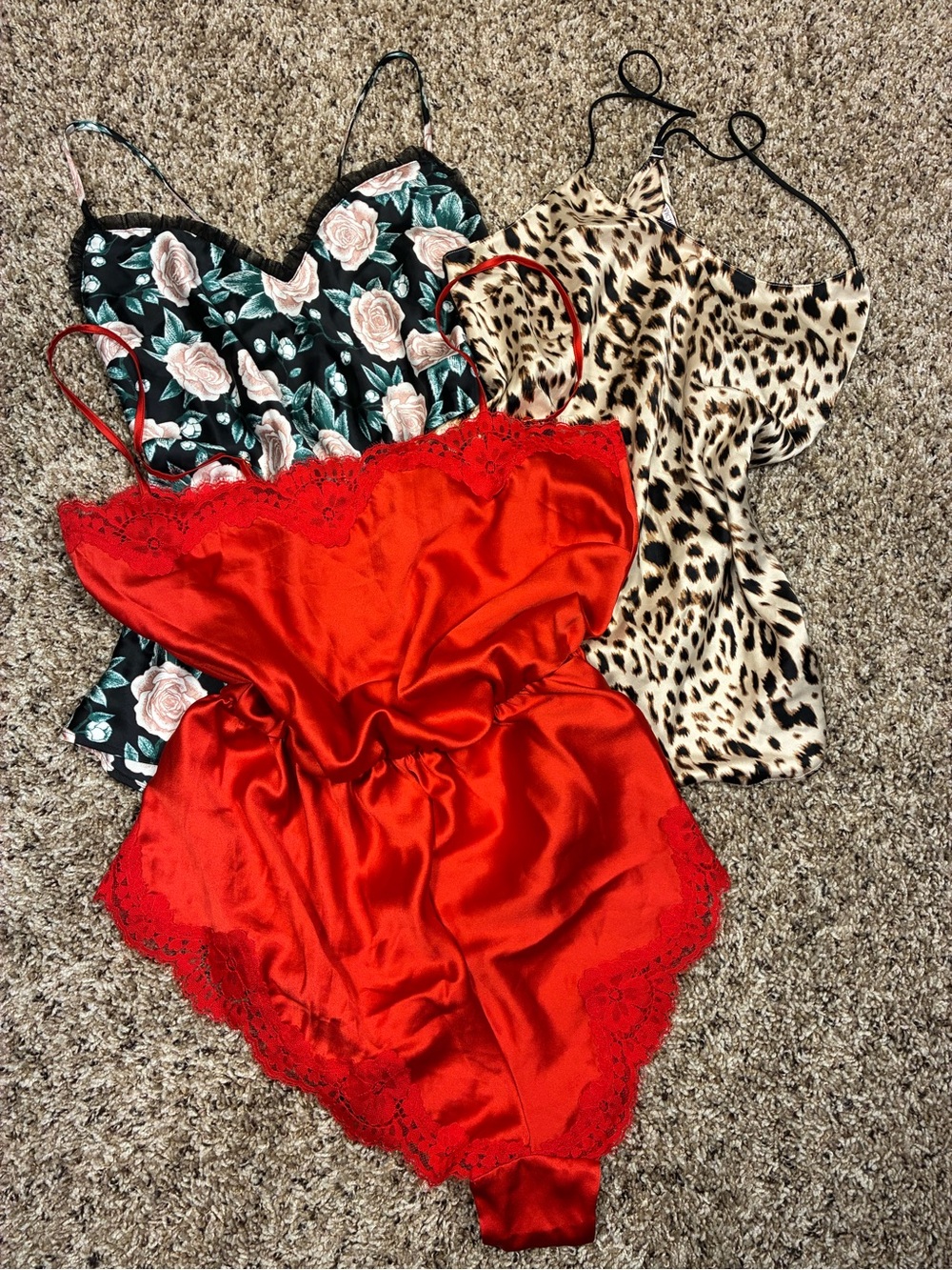 Victoria Secret 3 Piece Bundle Satin Teddy Romper 2 Satin Camisoles - Picture 5 of 14